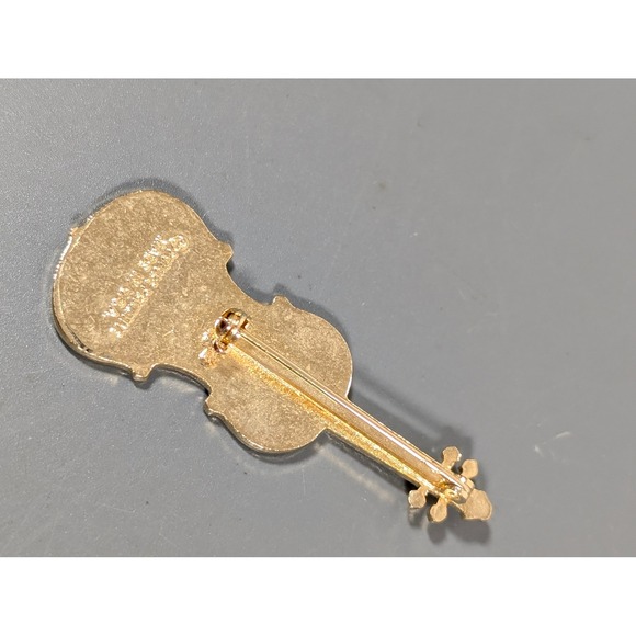 Vintage Brown Enamel Cello Double Bass Brooch Pin Made in USA Music - Picture 3 of 6